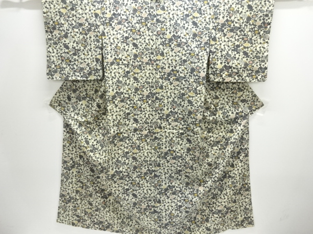 菊梅模様手織り紬着物